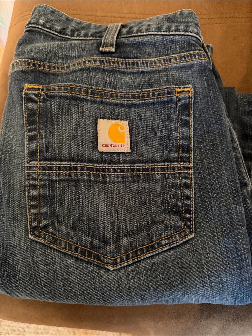 Carhartt Men's Relaxed Blue Denim Jeans with Yellow Patch